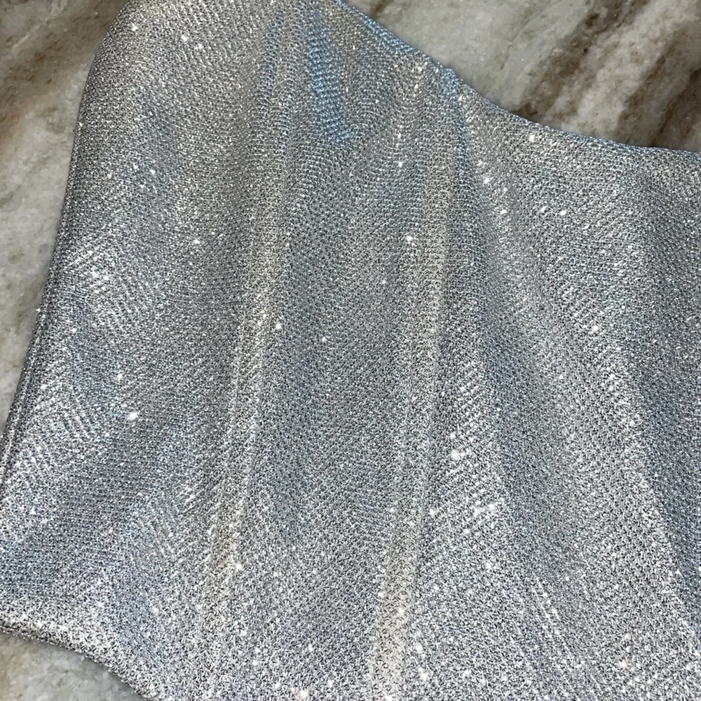 white fox silver glitter shine bright bustier strapless crop top - Picture 3 of 6